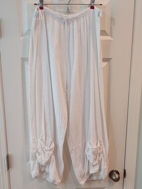 Oh My Gauze! White Cotton Wide-Leg Drawstring Pants